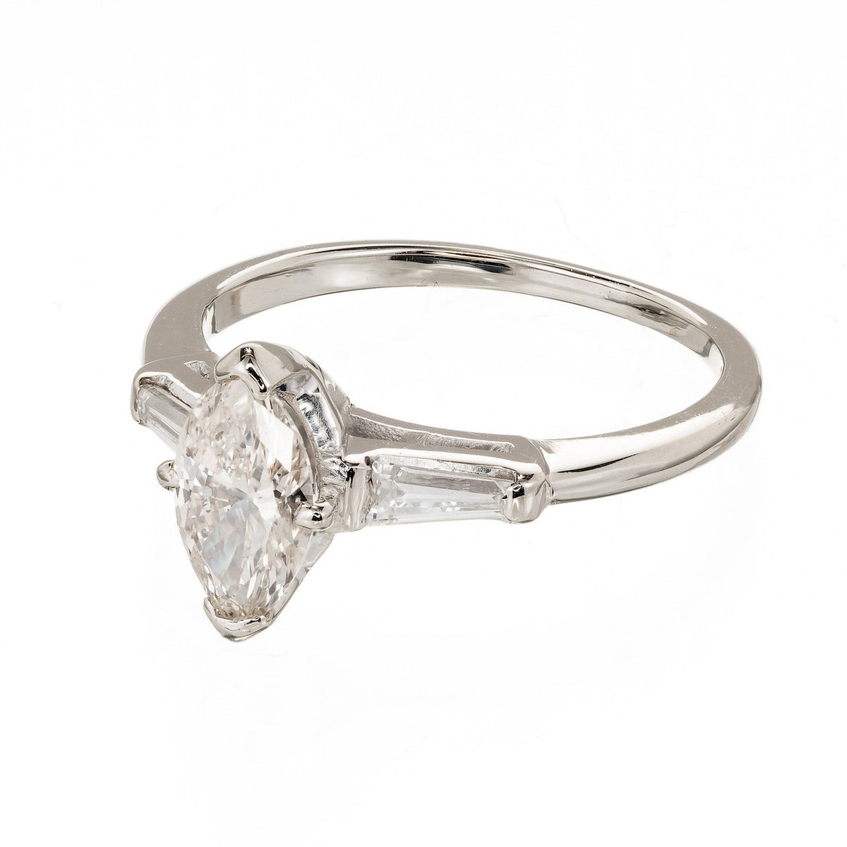 Vintage .69ct Faint Brown Marquise Diamond 14k Gold 2 Tapered Baguette Ring – image 4