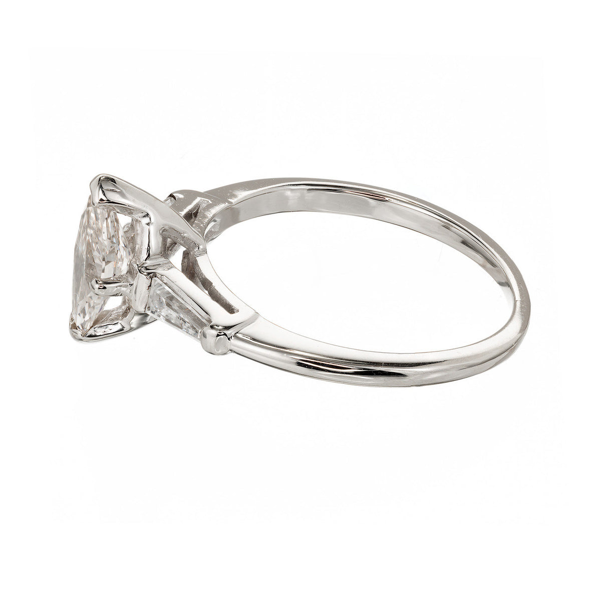 Vintage .69ct Faint Brown Marquise Diamond 14k Gold 2 Tapered Baguette Ring – image 5