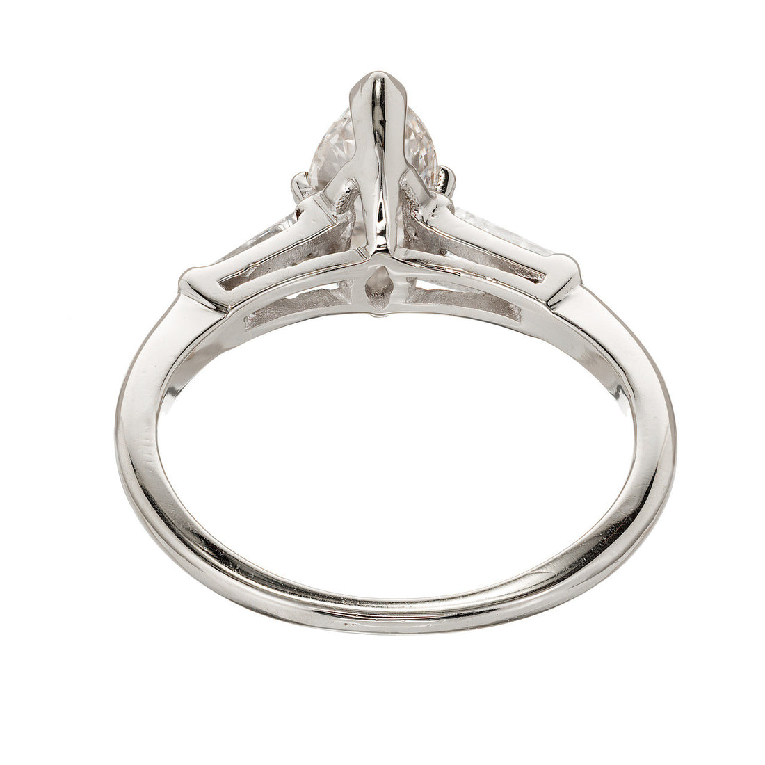 Vintage .69ct Faint Brown Marquise Diamond 14k Gold 2 Tapered Baguette Ring – image 6