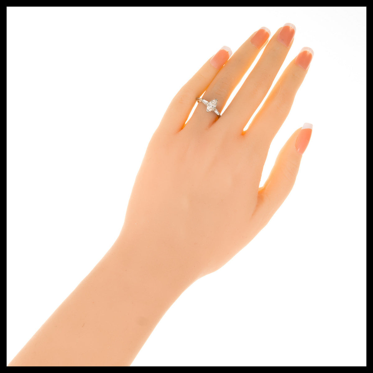 Vintage .69ct Faint Brown Marquise Diamond 14k Gold 2 Tapered Baguette Ring – image 7