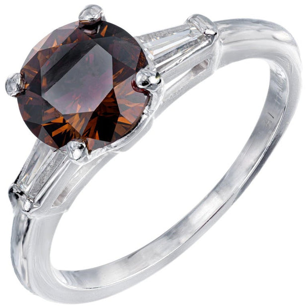 GIA 1.04 Carat Orange Brown Diamond Platinum Three-Stone Engagement Ring