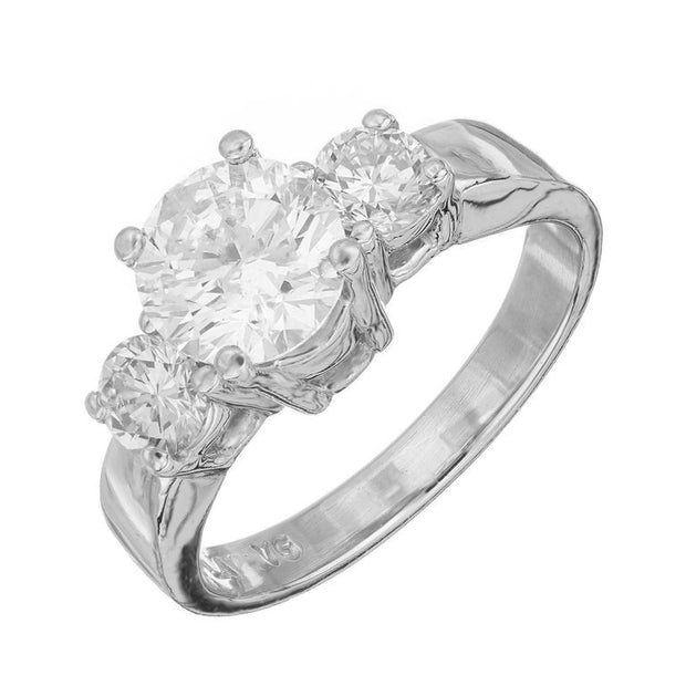 GIA Certified 1.28 Carat Diamond Platinum Three Stone Engagement Ring