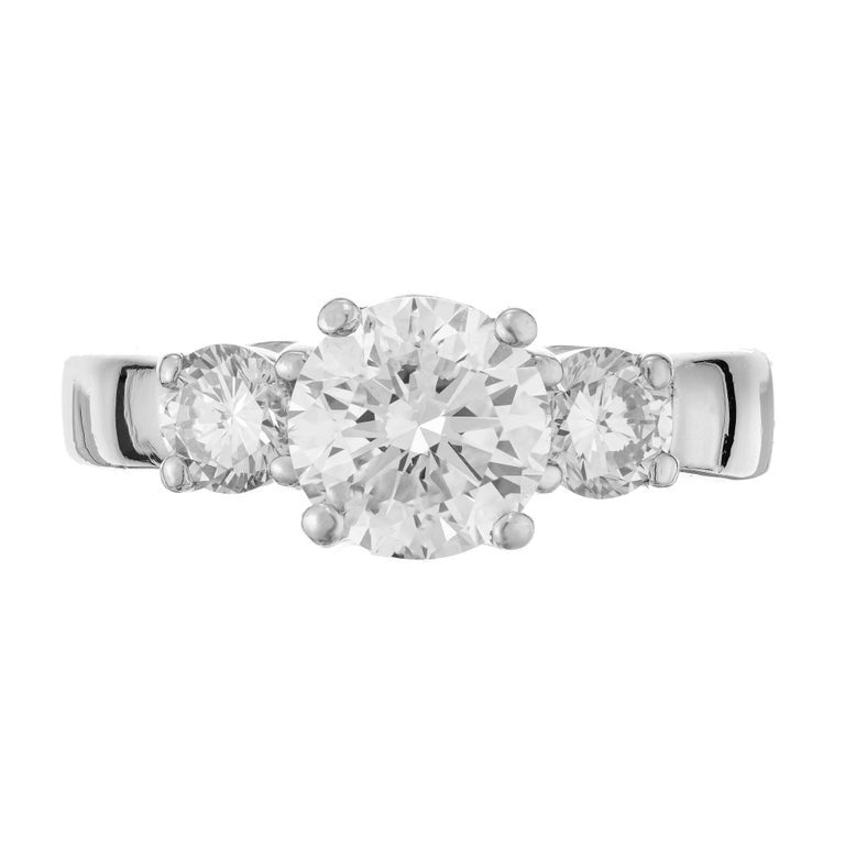 GIA Certified 1.28 Carat Diamond Platinum Three Stone Engagement Ring – image 2