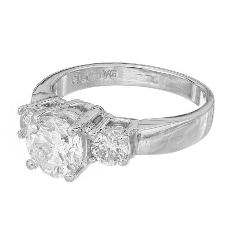 GIA Certified 1.28 Carat Diamond Platinum Three Stone Engagement Ring – image 4
