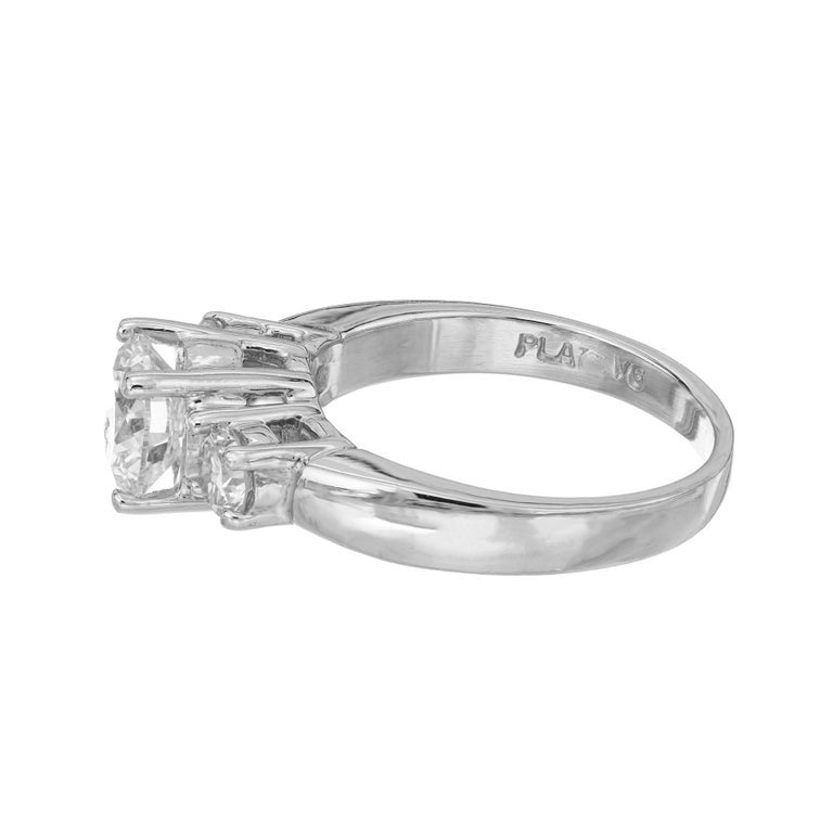 GIA Certified 1.28 Carat Diamond Platinum Three Stone Engagement Ring – image 5