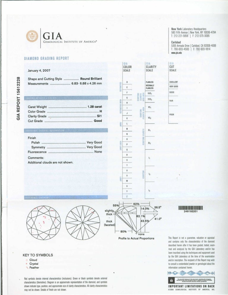 GIA Certified 1.28 Carat Diamond Platinum Three Stone Engagement Ring – image 3