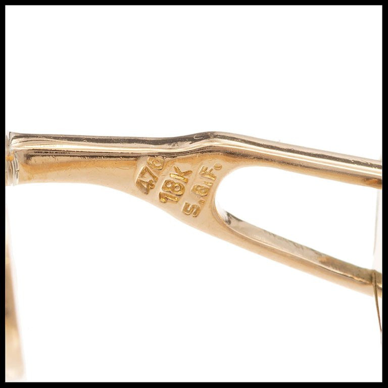 Round Diamond Oval Engraved Yellow White Gold Cufflinks – image 5