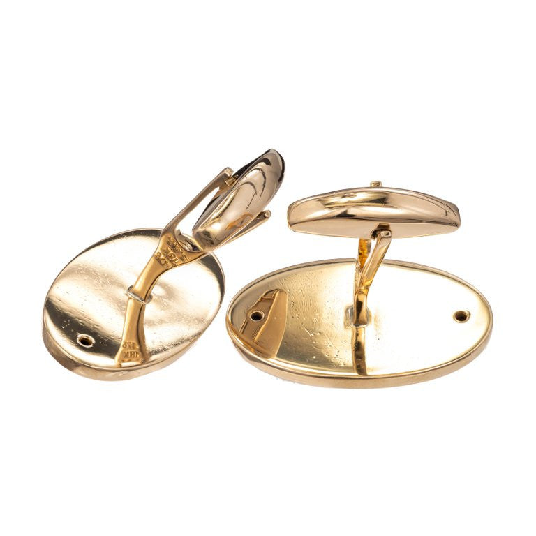 Round Diamond Oval Engraved Yellow White Gold Cufflinks – image 6