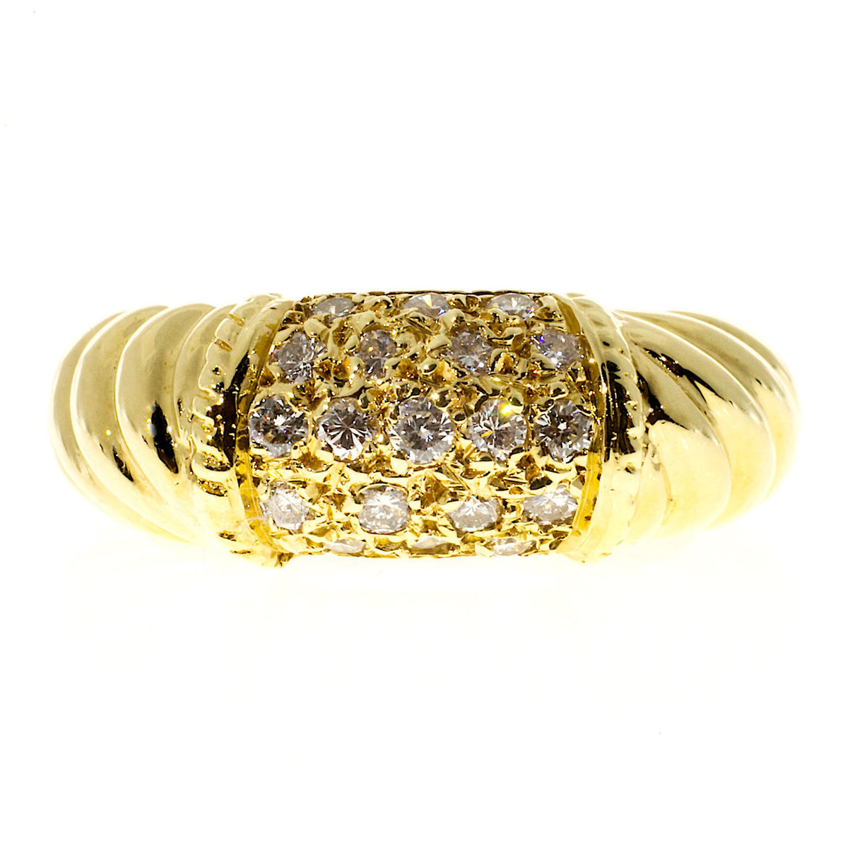 Vintage .33ct 18k Gold 8mm Shrimp Full White Sparkly Diamond Top Dome Ring