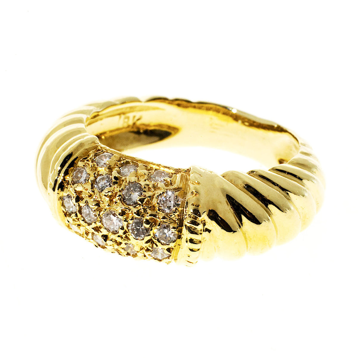Vintage .33ct 18k Gold 8mm Shrimp Full White Sparkly Diamond Top Dome Ring – image 5