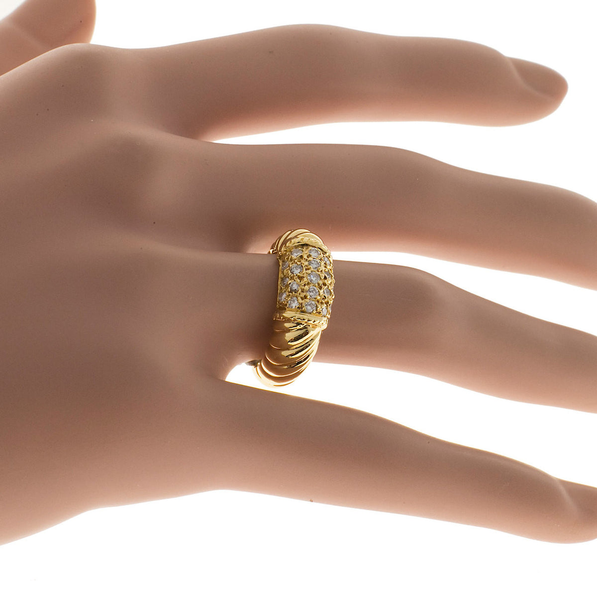 Vintage .33ct 18k Gold 8mm Shrimp Full White Sparkly Diamond Top Dome Ring – image 9