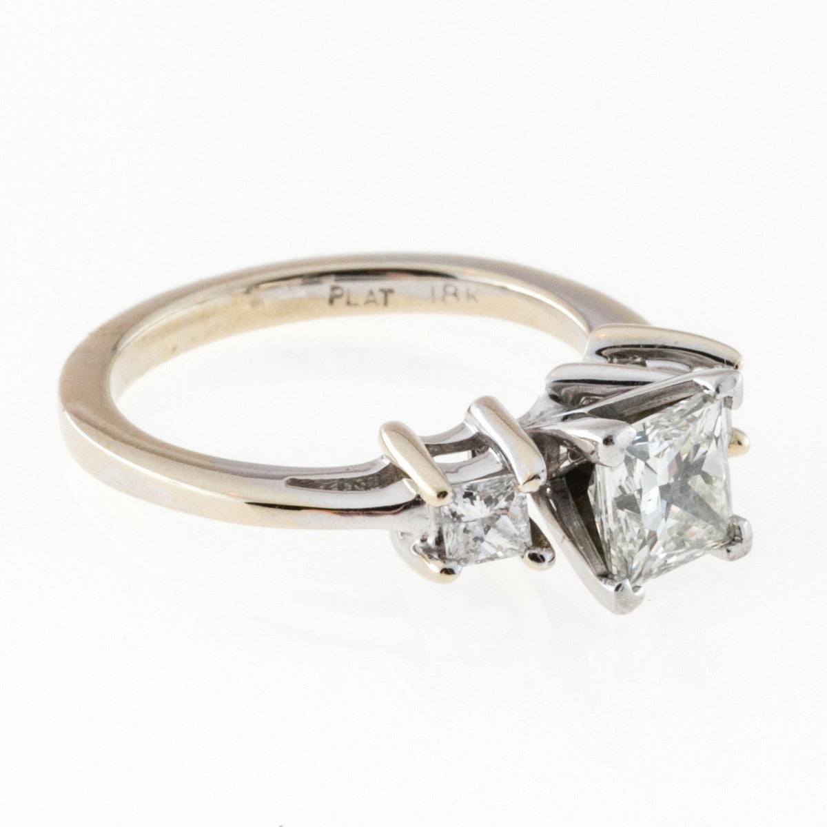 Vintage IDGC Princess Cut 3 Diamond Platinum & 18k White Gold Ring 1.00ct Gia – image 5