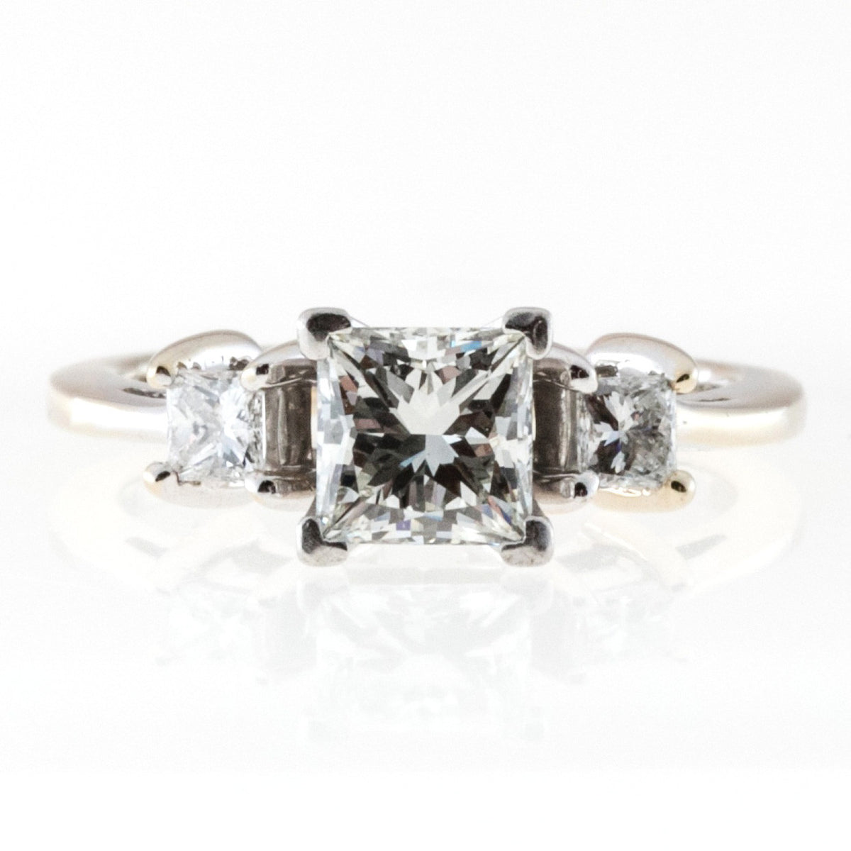 Vintage IDGC Princess Cut 3 Diamond Platinum & 18k White Gold Ring 1.00ct Gia – image 6