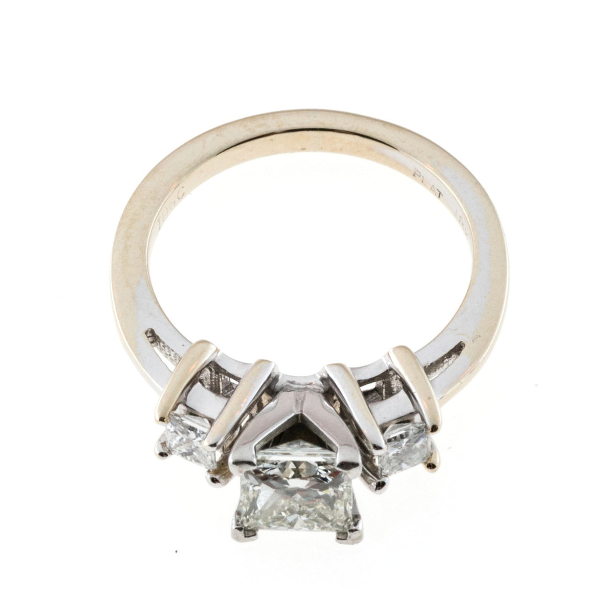 Vintage IDGC Princess Cut 3 Diamond Platinum & 18k White Gold Ring 1.00ct Gia – image 10