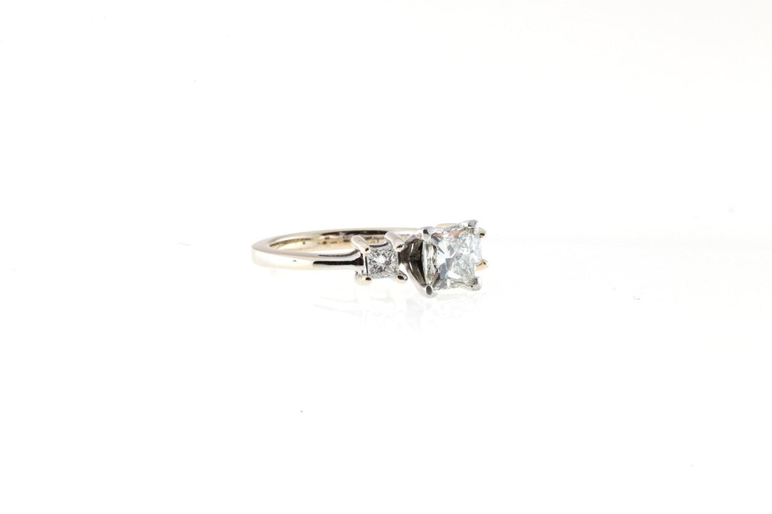 Vintage IDGC Princess Cut 3 Diamond Platinum & 18k White Gold Ring 1.00ct Gia – image 2
