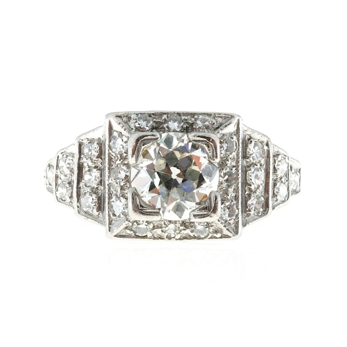 Vintage Art Deco Platinum Engagement Ring 1.11ct Center Round Diamond Certified