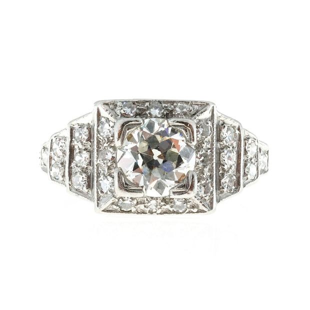 Vintage Art Deco Platinum Engagement Ring 1.11ct Center Round Diamond Certified