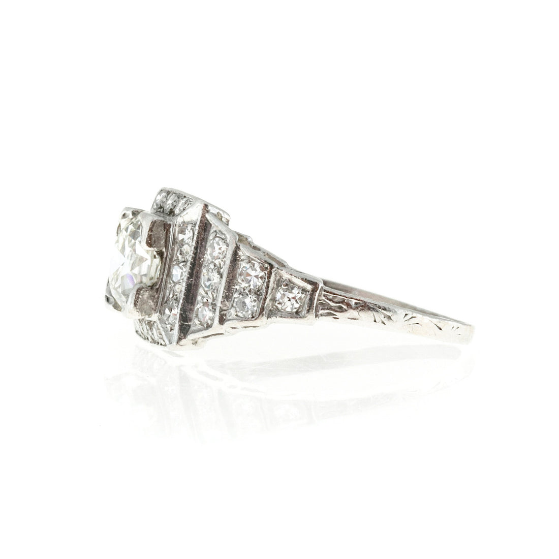 Vintage Art Deco Platinum Engagement Ring 1.11ct Center Round Diamond Certified – image 2
