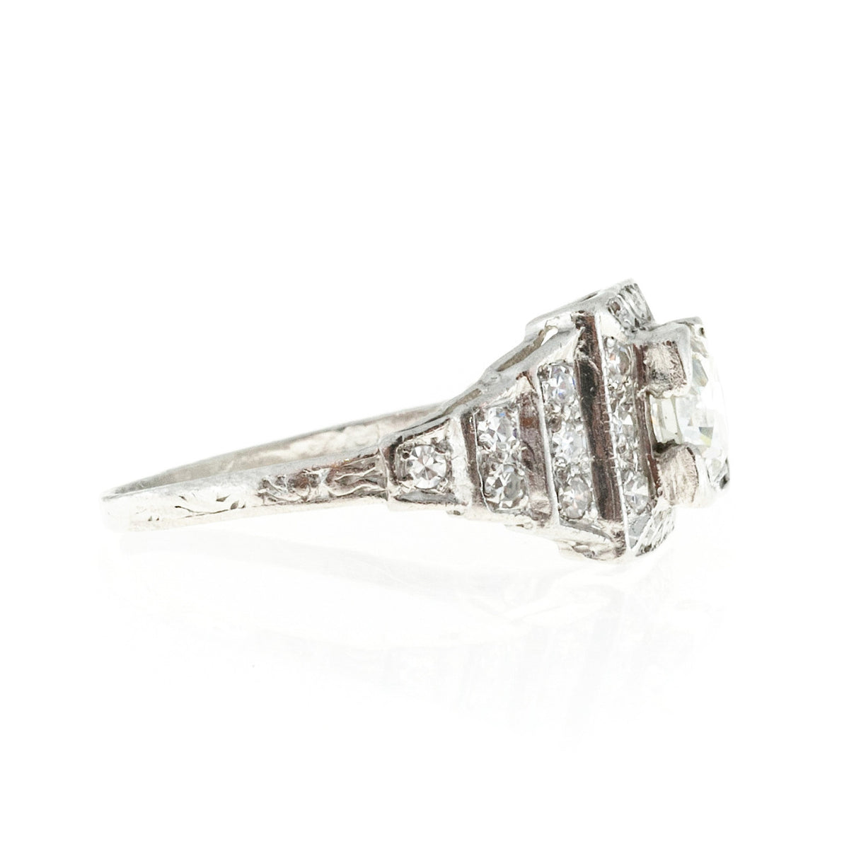Vintage Art Deco Platinum Engagement Ring 1.11ct Center Round Diamond Certified – image 7