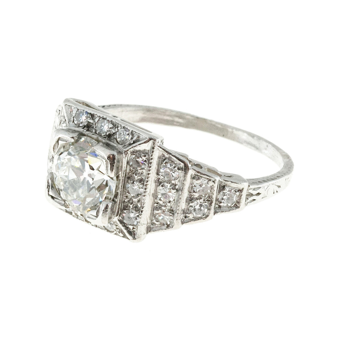 Vintage Art Deco Platinum Engagement Ring 1.11ct Center Round Diamond Certified – image 4