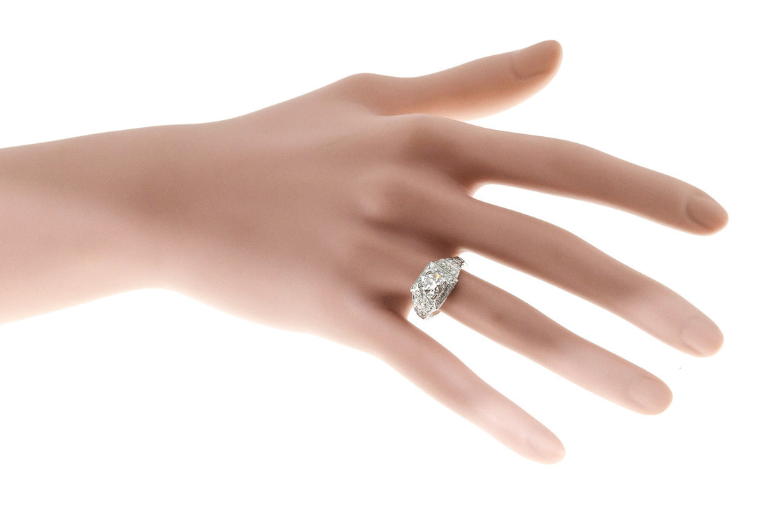 Vintage Art Deco Platinum Engagement Ring 1.11ct Center Round Diamond Certified – image 5