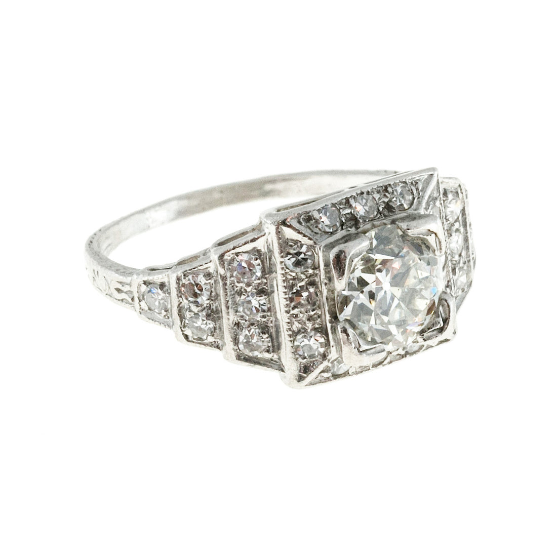 Vintage Art Deco Platinum Engagement Ring 1.11ct Center Round Diamond Certified – image 3