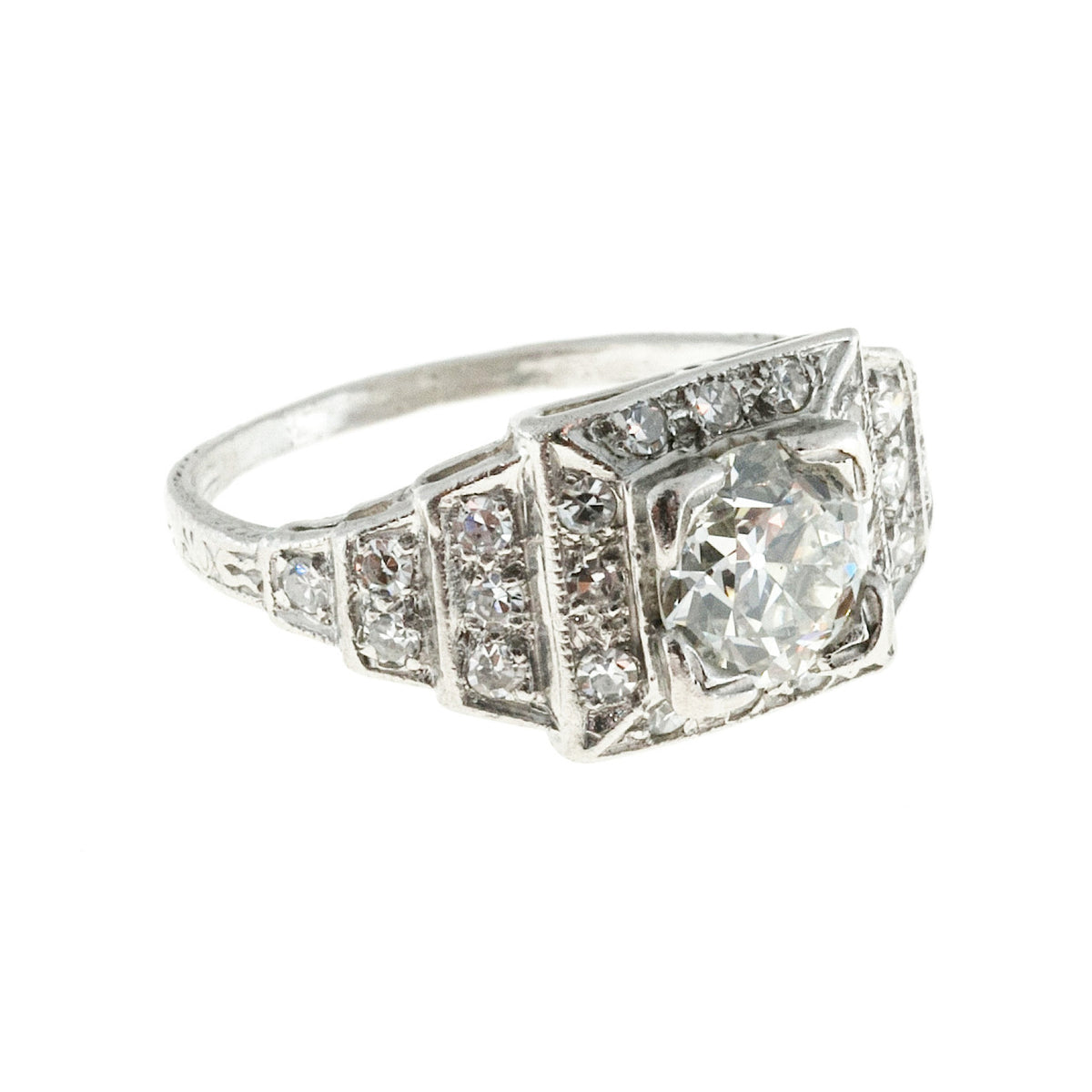 Vintage Art Deco Platinum Engagement Ring 1.11ct Center Round Diamond Certified – image 3