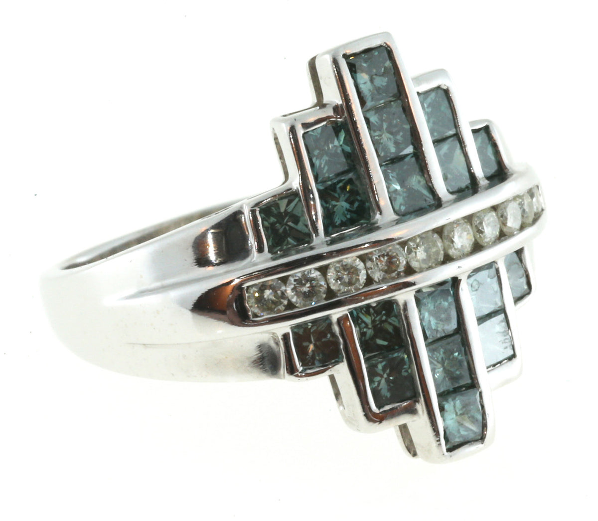Vintage SNB Bold 14k Gold Blue Enhanced Bright White Diamond Ring – image 2
