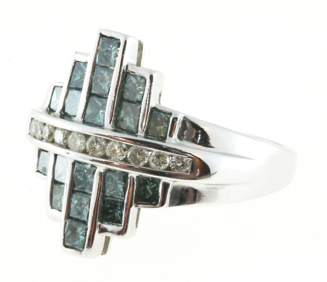 Vintage SNB Bold 14k Gold Blue Enhanced Bright White Diamond Ring – image 3