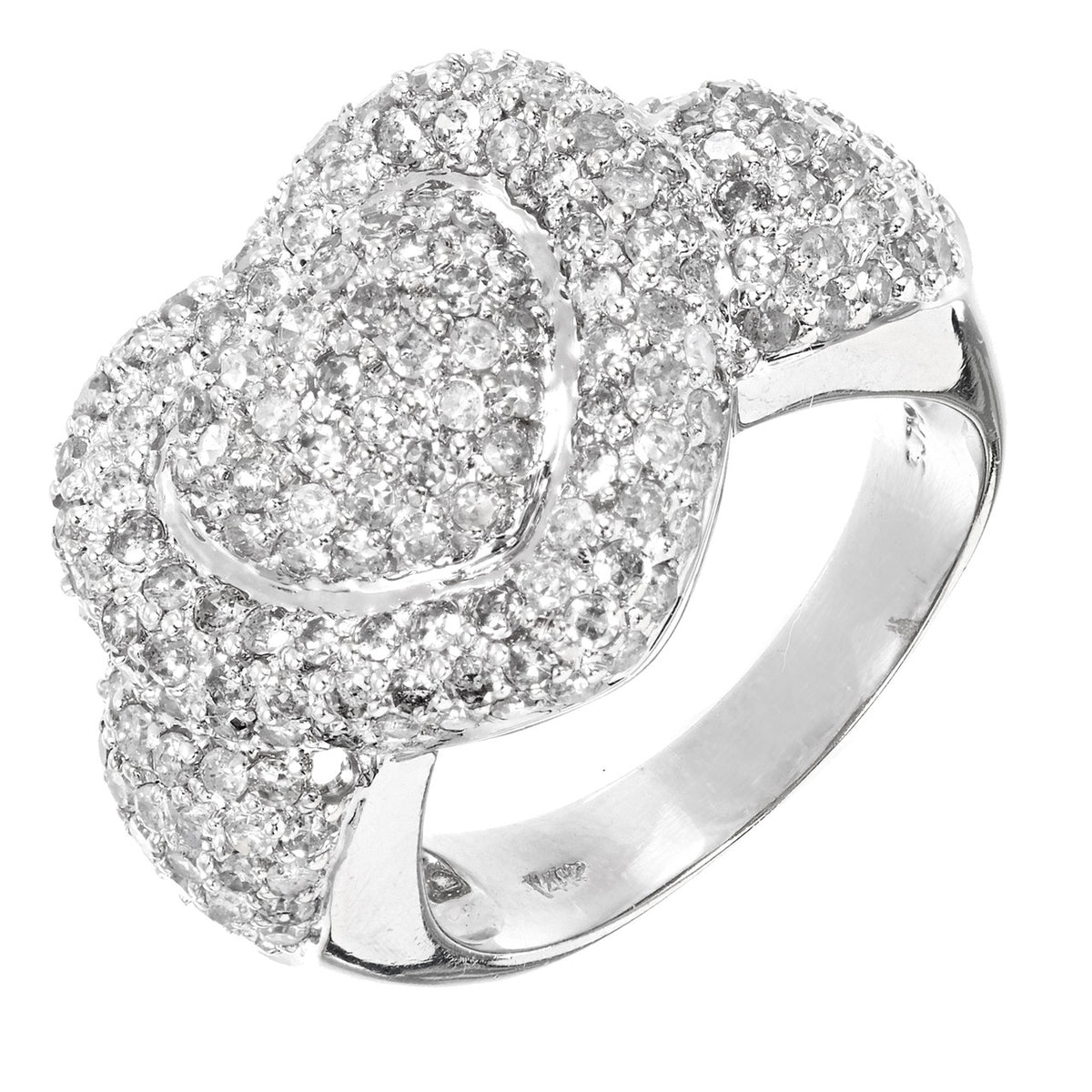 Domed 14k White Gold Sjm 2.75ct Pave Full Cut Round Diamond Double Heart Ring