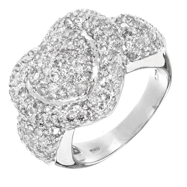 Domed 14k White Gold Sjm 2.75ct Pave Full Cut Round Diamond Double Heart Ring
