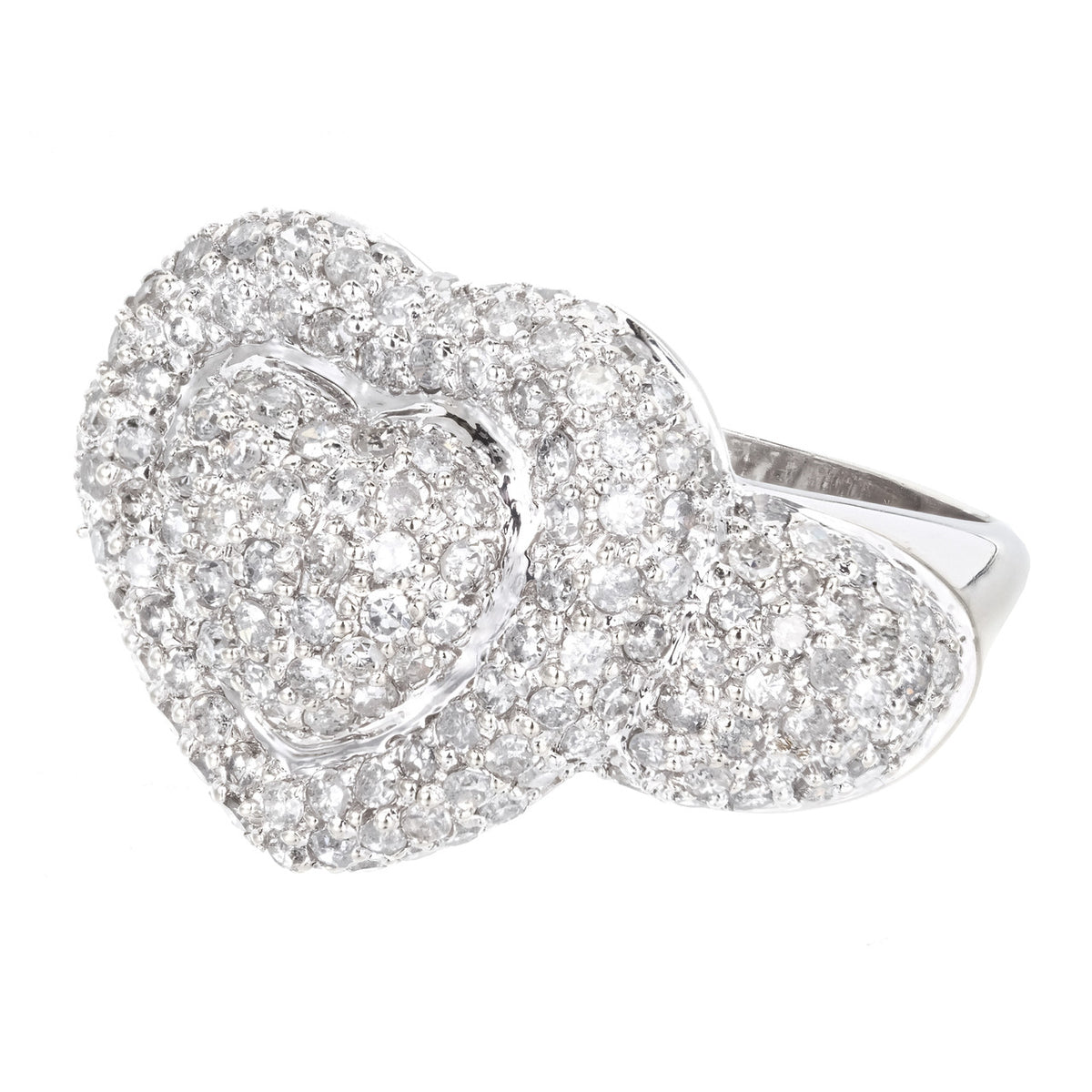 Domed 14k White Gold Sjm 2.75ct Pave Full Cut Round Diamond Double Heart Ring – image 3
