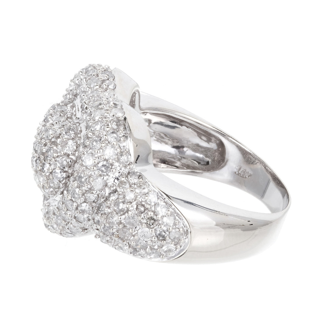 Domed 14k White Gold Sjm 2.75ct Pave Full Cut Round Diamond Double Heart Ring – image 4