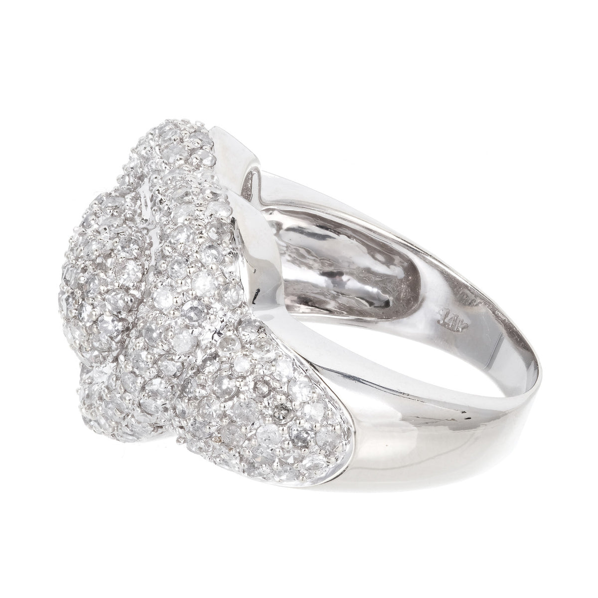 Domed 14k White Gold Sjm 2.75ct Pave Full Cut Round Diamond Double Heart Ring – image 4
