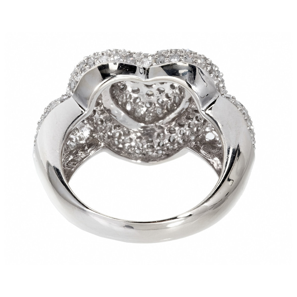 Domed 14k White Gold Sjm 2.75ct Pave Full Cut Round Diamond Double Heart Ring – image 6