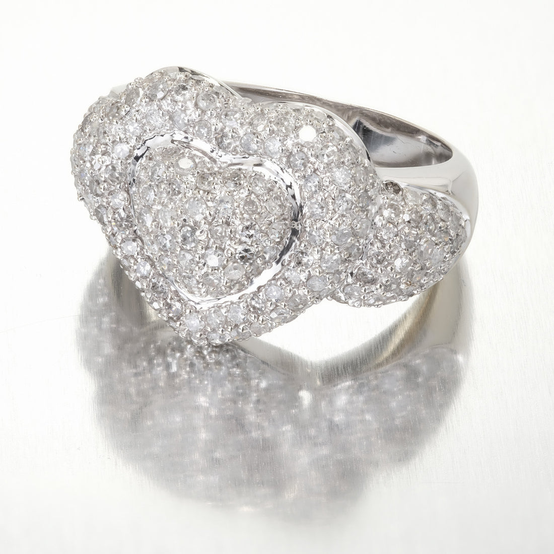 Domed 14k White Gold Sjm 2.75ct Pave Full Cut Round Diamond Double Heart Ring – image 7