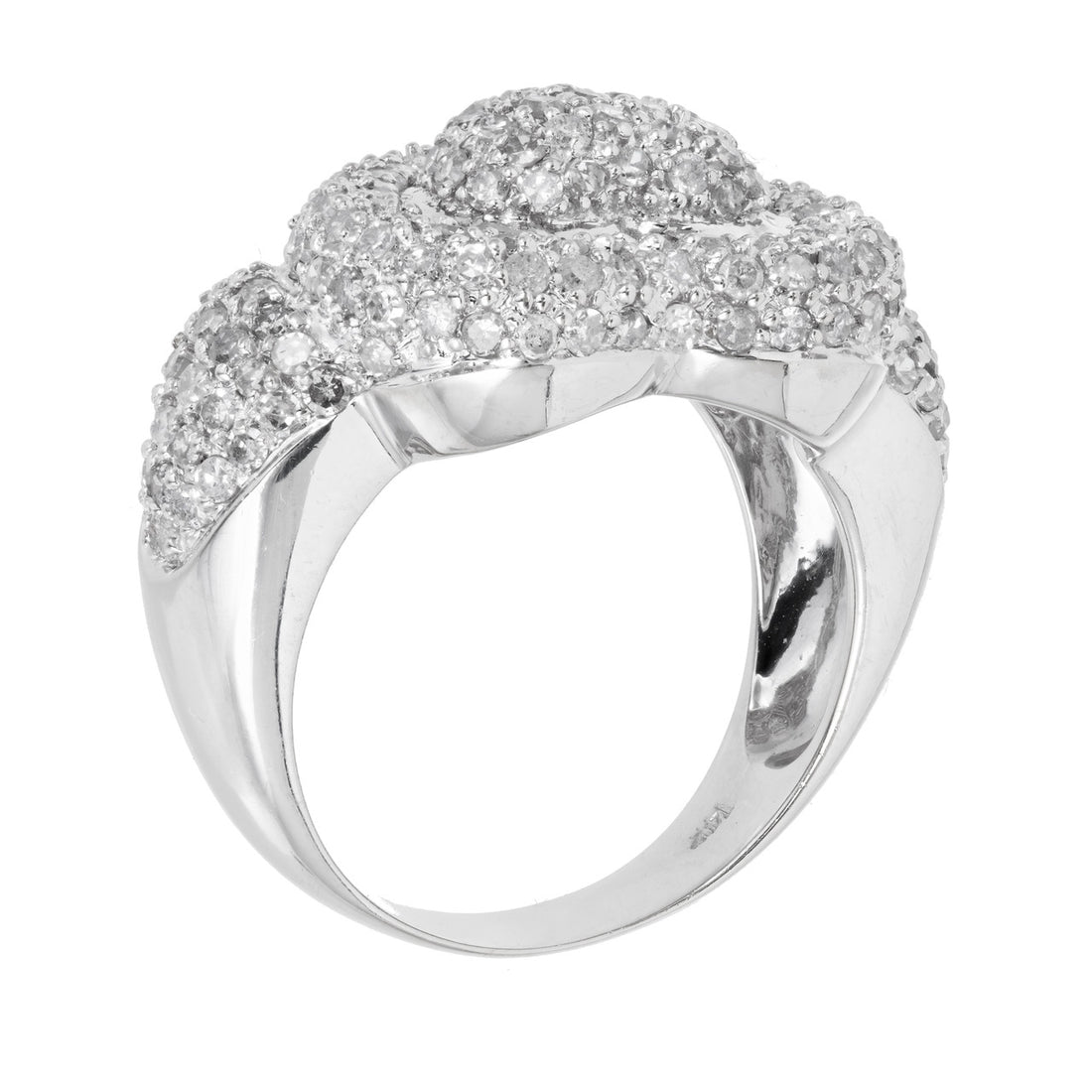 Domed 14k White Gold Sjm 2.75ct Pave Full Cut Round Diamond Double Heart Ring – image 8
