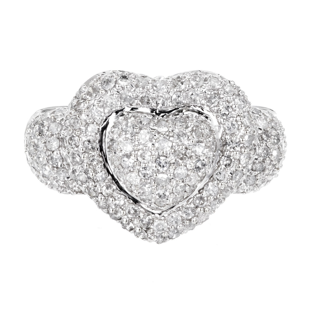 Domed 14k White Gold Sjm 2.75ct Pave Full Cut Round Diamond Double Heart Ring – image 2