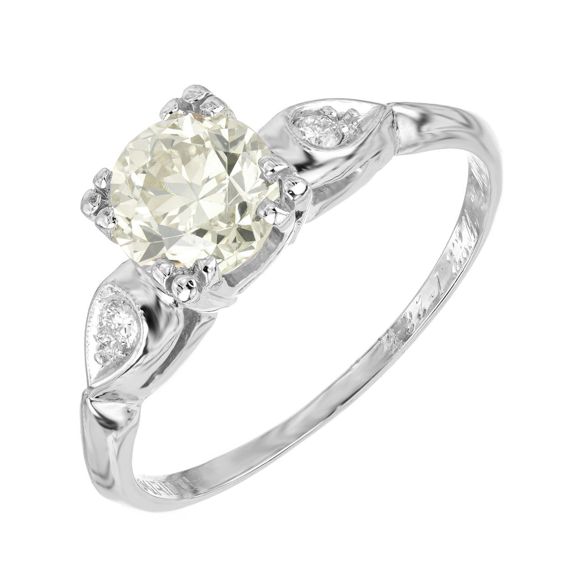 GIA Certified .93 Carat Yellow Diamond Three Stone Platinum Engagement Ring