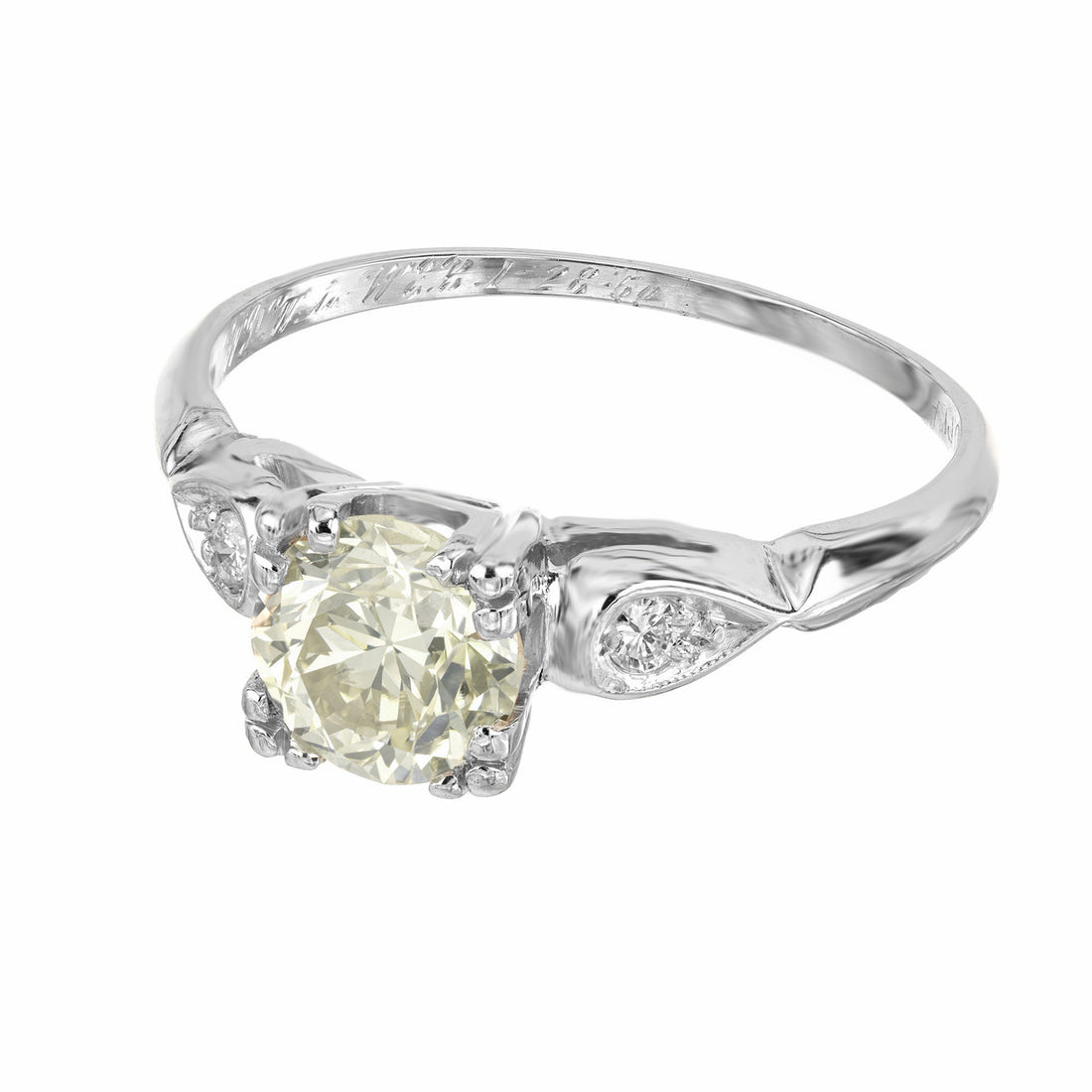 GIA Certified .93 Carat Yellow Diamond Three Stone Platinum Engagement Ring – image 2