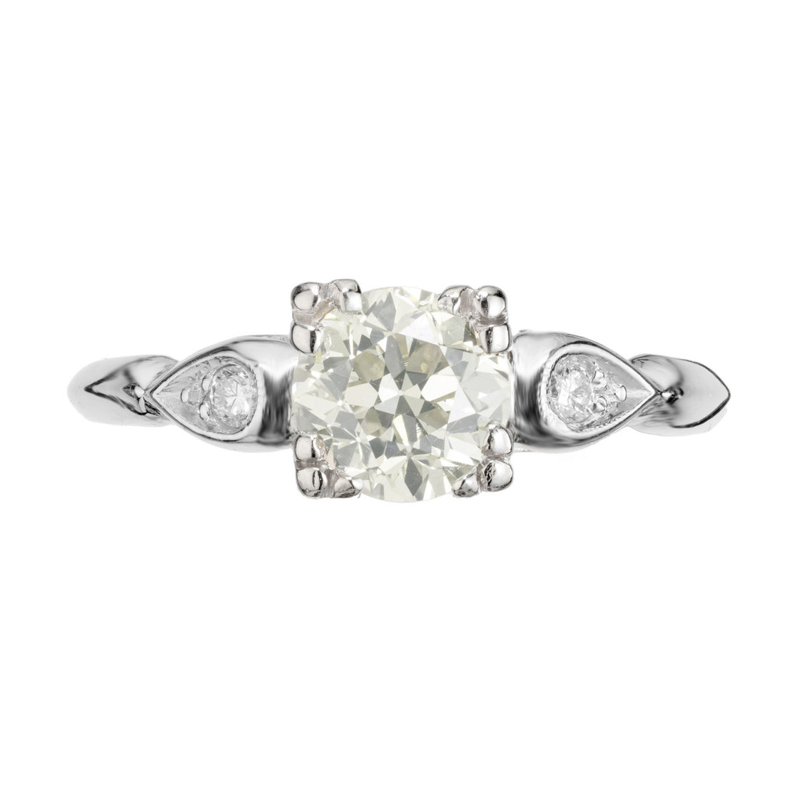 GIA Certified .93 Carat Yellow Diamond Three Stone Platinum Engagement Ring – image 4