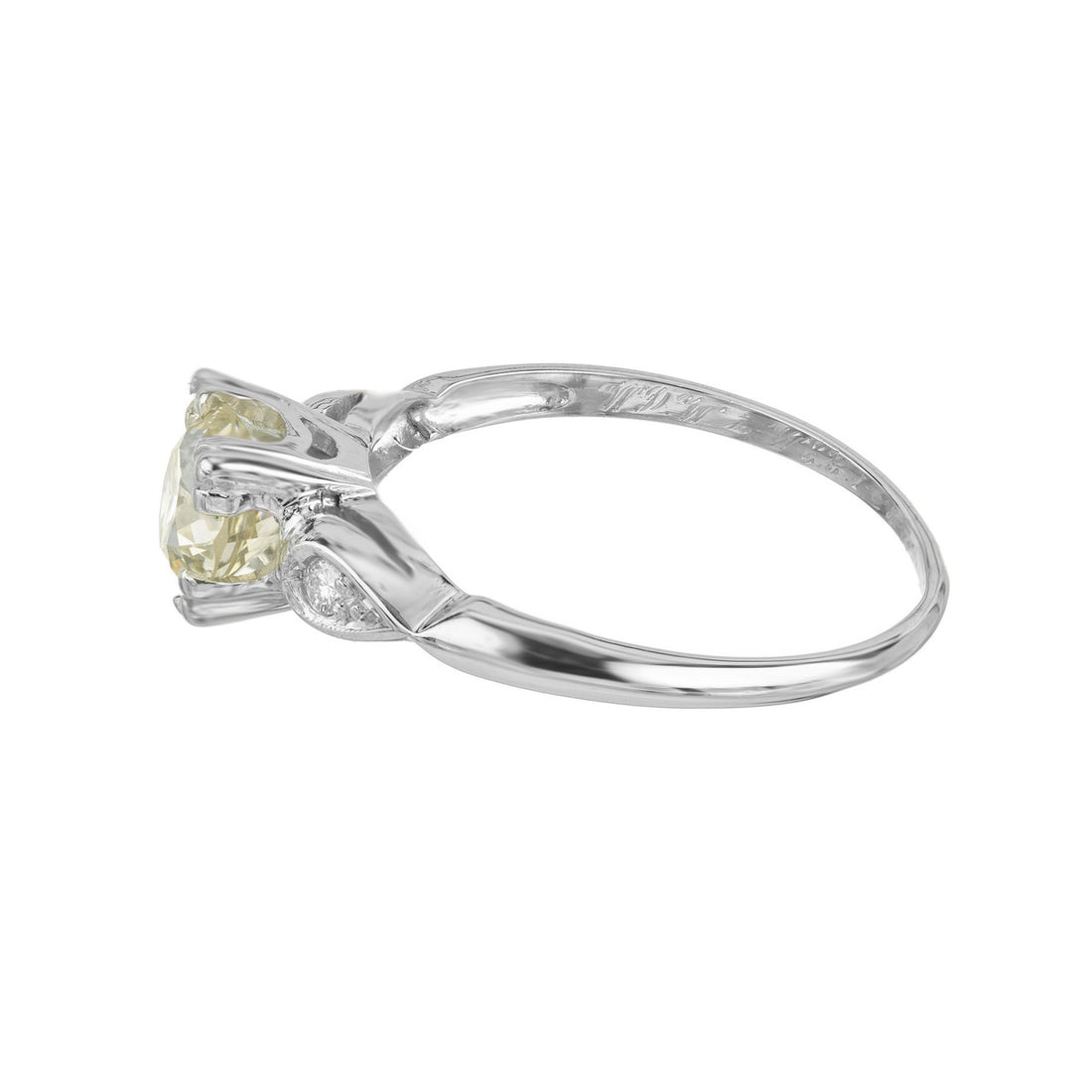 GIA Certified .93 Carat Yellow Diamond Three Stone Platinum Engagement Ring – image 6