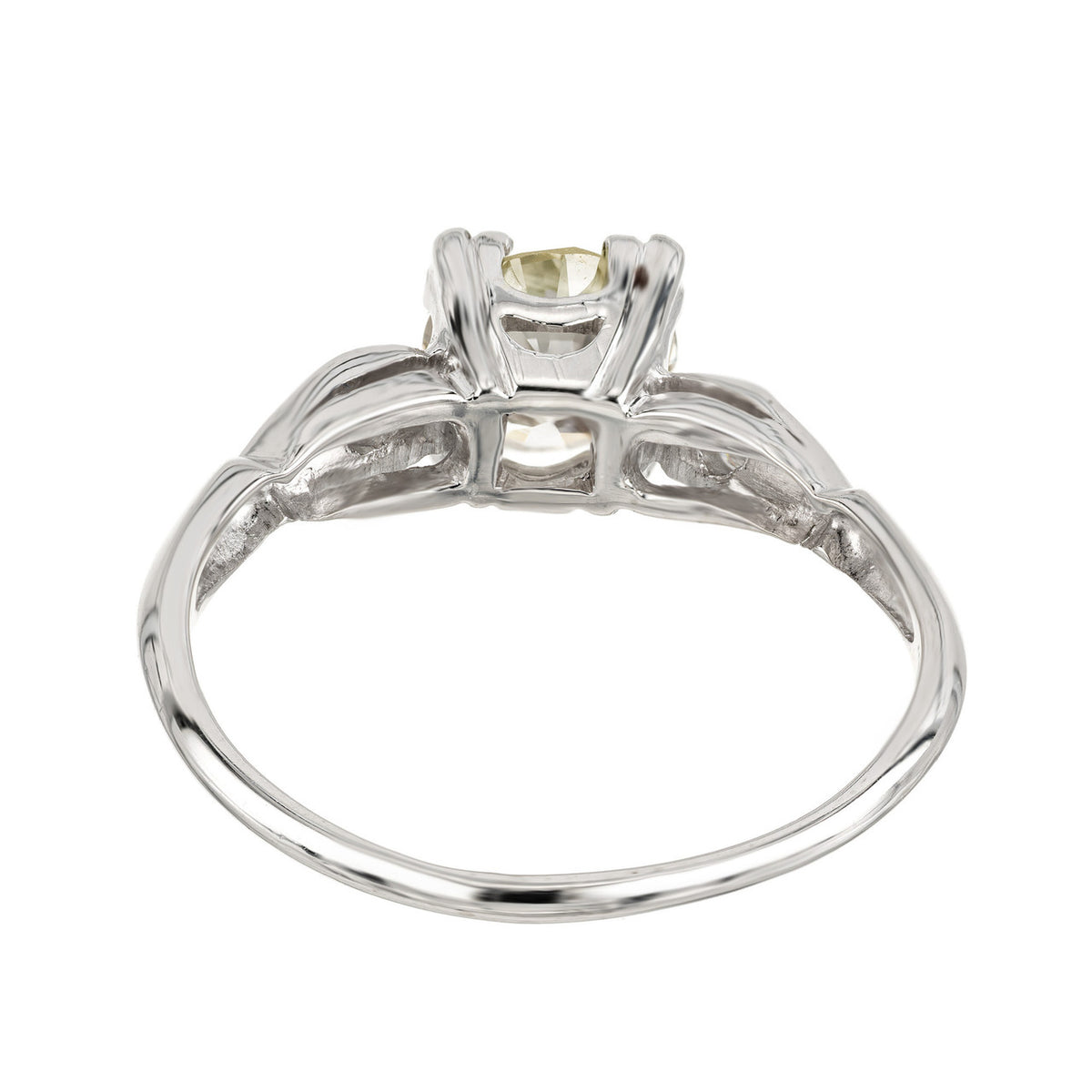 GIA Certified .93 Carat Yellow Diamond Three Stone Platinum Engagement Ring – image 9