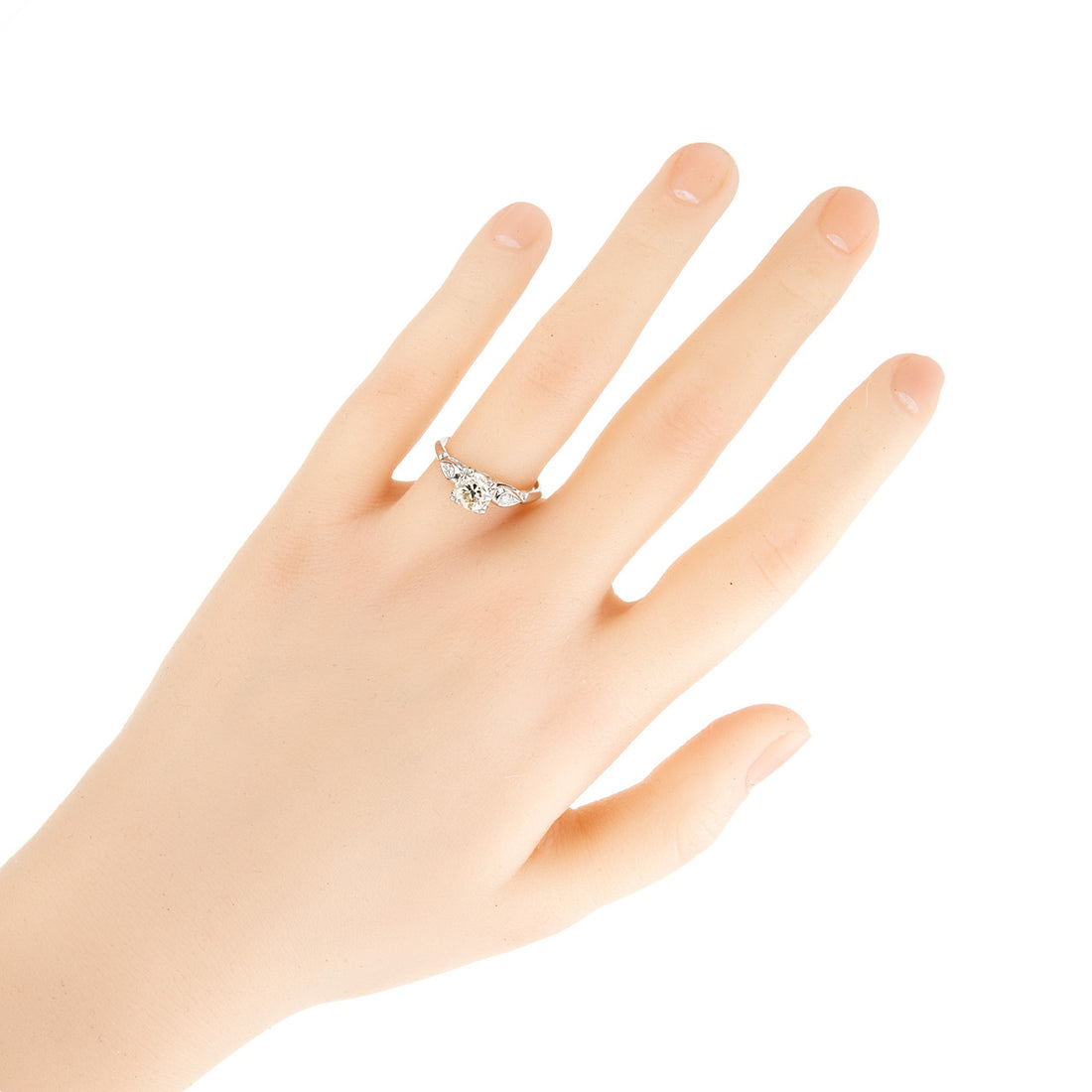 GIA Certified .93 Carat Yellow Diamond Three Stone Platinum Engagement Ring – image 5
