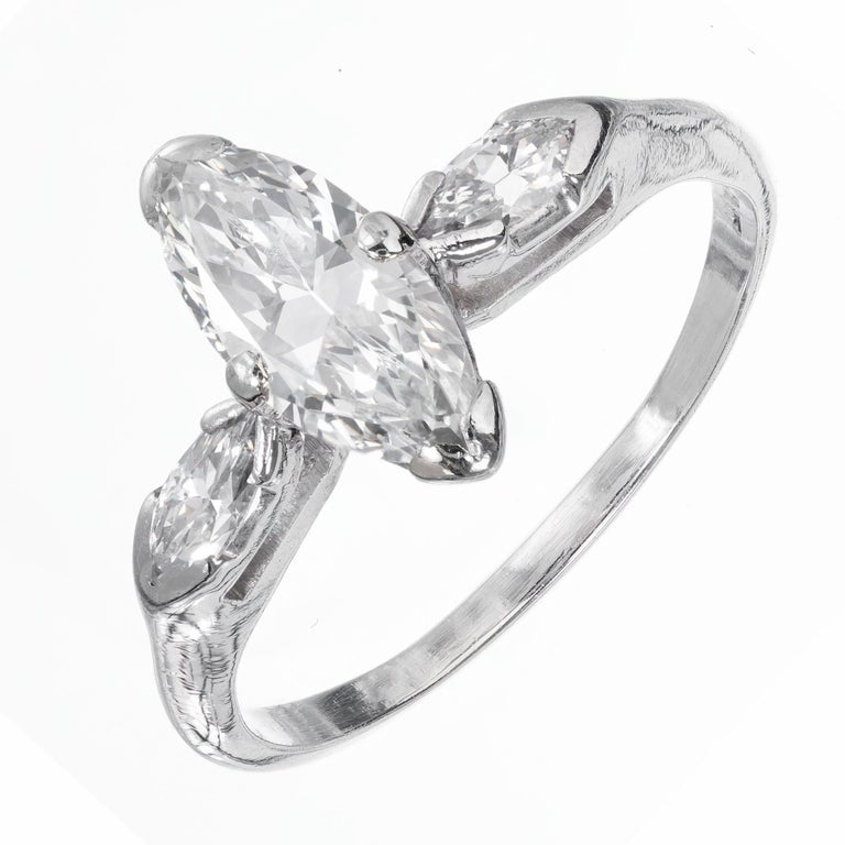 EGL Certified.93 Carat Marquise Diamond Three-Stone Platinum Engagement Ring – image 2