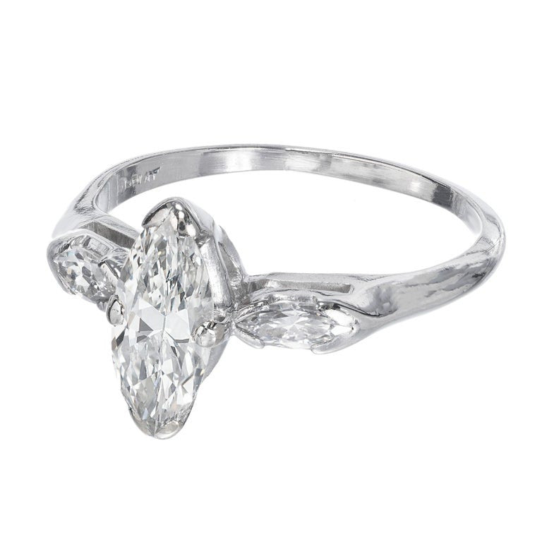 EGL Certified.93 Carat Marquise Diamond Three-Stone Platinum Engagement Ring – image 8