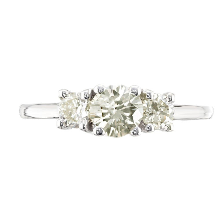 1.02 Carat Diamond Light Yellow Three-Stone Gold Engagement Ring – image 2