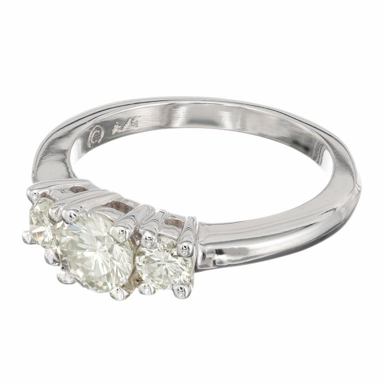 1.02 Carat Diamond Light Yellow Three-Stone Gold Engagement Ring – image 4