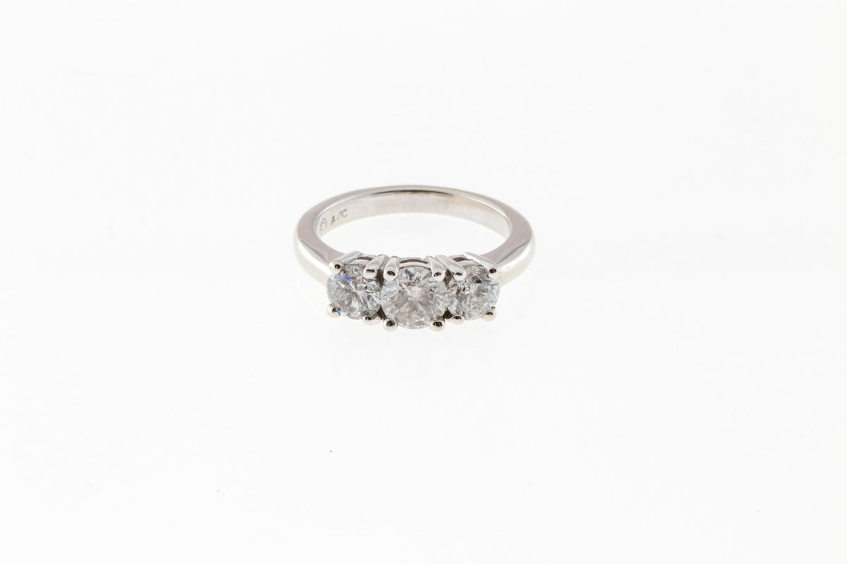 Vintage 3 Stone Bright White Diamond Ring .71ct Center .90ct Sides 14k Gold