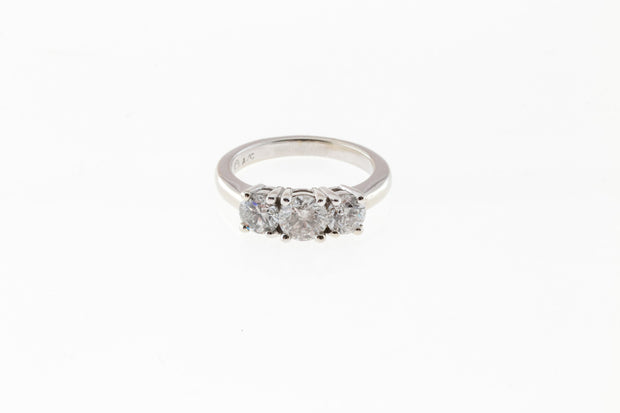 Vintage 3 Stone Bright White Diamond Ring .71ct Center .90ct Sides 14k Gold